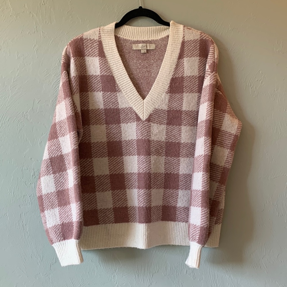 LOFT V-Neck Plaid Sweater